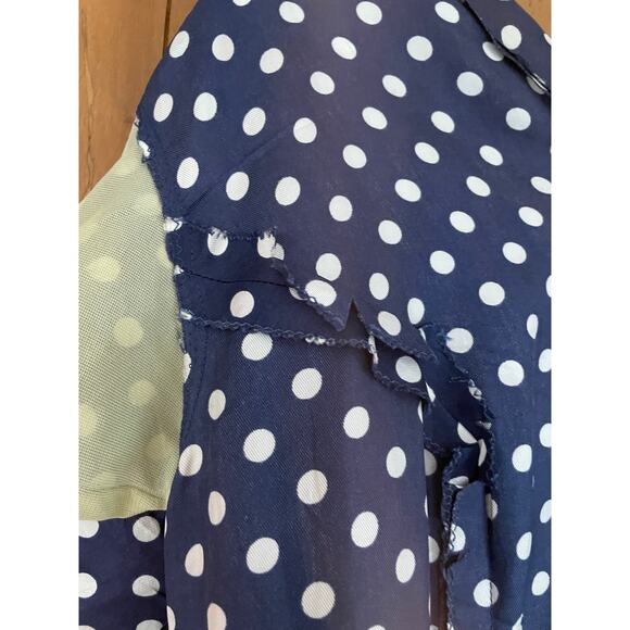 Vintage 1960s Navy Blue Polka Dot Sheath Dress with Metal Zipper – Size 20 - Picture 14 of 16